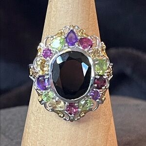 Black Spinel, Garnet, Amethyst , Peridot, Citrine Celestial Garden Ring 10